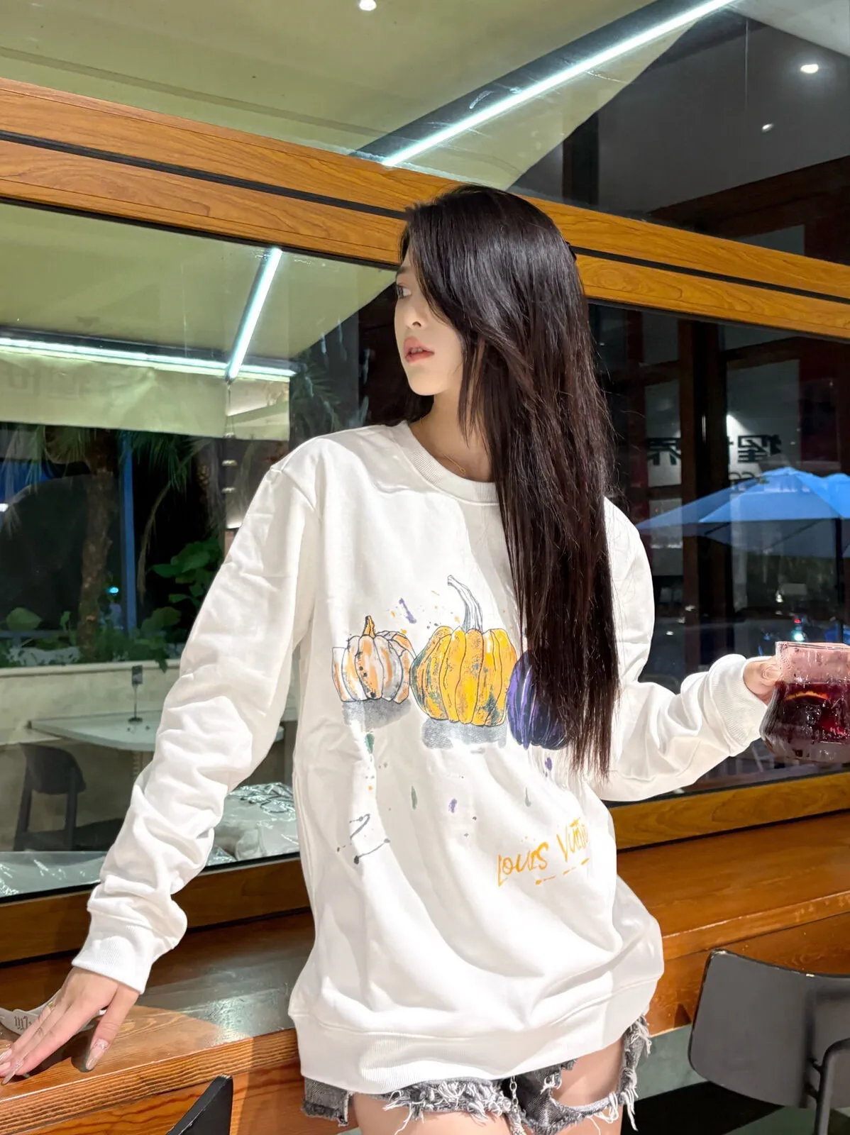 Louis Vuitton/Louis Vuitton 24FW graffiti hand-painted pumpkin round neck sweatshirt